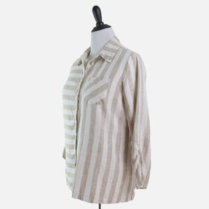Soft Surroundings Size L Camina Linen Blend Tunic Stripe Cream Brown